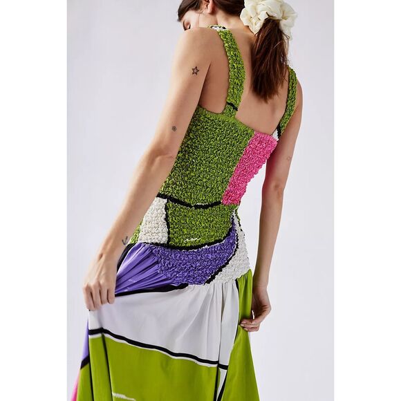 SWF Mottled Midi Dress in scooped hemline detail printed design size S NWOT$399 - Picture 4 of 8